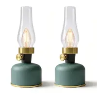 Calex Lavinio Oplaadbare Tafellamp - 2 Stuks - Draadloos - LED Olielamp - Camping Lamp - Binnen en Buiten - Warm Wit Licht - Dimbaar - Groen