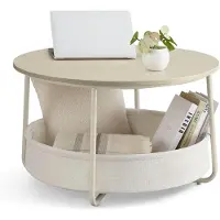 Vasagle Salontafel met stoffen mand voor extra opbergruimte, Naturel beige + Crème