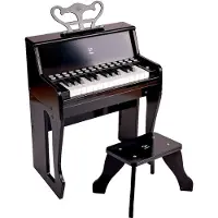 Hape Elektrische Kinderpiano met Lichtgevende Toetsen en Kruk, Zwart - 25 Toetsen, 3 Jaar+