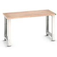 Bott cubio werkbank, handmatig in hoogte verstelbaar, beuken multiplex blad, B 1500 x D 750 x H 740-1140 mm, tot 800 kg, lichtgrijs/gentiaanblauw