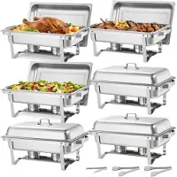 Vevor Rechthoekige Chafing Dish Set 8,5 L Voedselwarmers (6 stuks) Buffet Warmhoudschalen met Handvat &amp; 3 Voedseltangetjes &amp; Deksel &amp; Brandstofhouder
