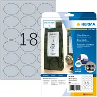 Herma Zilverkleurige folie-etiketten, A4, 58,4 x 42,3 mm, ovaal glanzend, weervast, pe