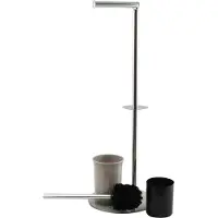 MSV WC Borstel met Rolhouder - Vrijstaand - Toilet Borstel met Rolhouder - Metaal met Glas - Taupe