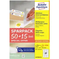 Avery-Zweckform L4737REV-65 Universele etiketten 63.5 x 29.6 mm Papier Wit 65 vellen Weer verwijderbaar Inkjet, Laser (zwart/wit), Laser (kleur), Kopiëren