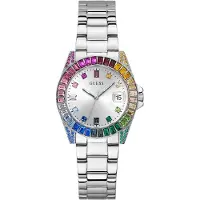 GUESS Analoog horloge 'Opaline' blauw / groen / fuchsia / zilver