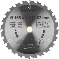 Wolfcraft - Cirkelzaagblad 165 mm - 24 Tanden - 20 / 15,87 mm boring - voor Cirkelzaag - 6344000