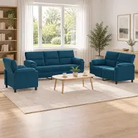 vidaXL Bankstel 3 pcs Blauw fluweel