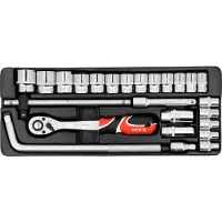 YATO Set van 1/2" dopsteeksleutels, 25-delig, in een metalen koffer