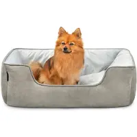 Lionto Hondenbed – 2-in-1 omkeerbaar mandje, zacht gevoerd en gemakkelijk schoon te maken, met diepe instap, 80x60 cm, lichtgrijs/donkergrijs