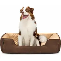 Lionto Hondenmand – 2-in-1, omkeerbaar mandje, zacht gevoerd en gemakkelijk schoon te maken, met diepe instap, 110x80 cm, bruin/beige