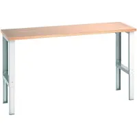 Bott cubio werktafel, handmatig in hoogte verstelbaar, beuken multiplex blad, B 2000 x D 750 x H 740-1140 mm, tot 600 kg, gentiaanblauw/lichtgrijs