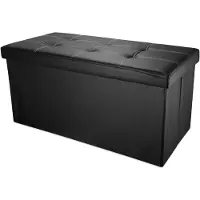 Intirilife opvouwbare zitbank kruk, 78 x 38 x 38 cm, lava zwart, zitkubus met opbergruimte en deksel van kunstleer