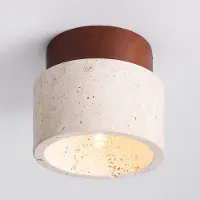 LumenXL Plafondlamp Khada van travertin (natuursteen) en hout Ø12 cm (kleiner dan het lijkt)