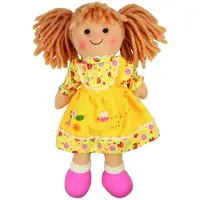 Bigjigs Stoffen Pop Daisy - - Meisjespop met Gele Jurk - 28 cm