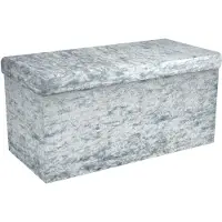 Intirilife opvouwbare bank 76x38x38 cm in fluweel blauw-grijs kruk stoel met opbergruimte en deksel met fluwelen hoes