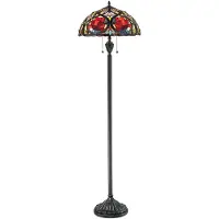 QUOIZEL Tiffany vloerlamp Larissa, brons / oud-messing, Woon-/ Eetkamer, Glas, Tiffany, vloerlamp