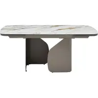Vente-unique Uitschuifbare eettafel voor 6 tot 10 personen van keramiek, gehard glas en taupe metaal - Wit marmereffect - CAMUVO van Maison Céphy