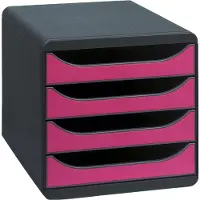 Exacompta Ladebox Big Box Iderama frambooskleurig, 4 open laden, A4/A4+/24x32 cm, geruisloos, veiligheidsstop