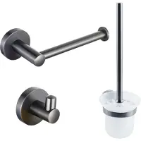FortiFura Calvi Toiletset - toiletborstelhouder - open - handdoekhaak - toiletrolhouder - zonder klep - geborsteld gunmetal (antraciet) SW721175/SW721173/SW721172