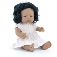 Miniland pop, educatief speelgoed, Latijns-Amerikaans meisje, 38 cm, vinyl