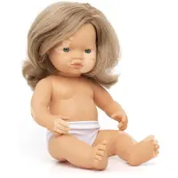 Miniland : Poppenfamilie, Kaukasisch, lichtbruin haar, baby, met vitiligo, 38 cm, handgemaakt