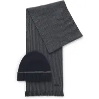 BOSS Set met geribde beanie en gestreepte sjaal
