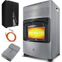 Kesser keramische Gaskachel 4200 Watt Gas Verwarming inclusief gasdrukregelaar gasslang + beschermhoes - mobiele Kachel Gas Heater Terras Verwarmer butaan- of propaangasflessen tot 15kg - Donkergrijs
