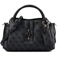 GUESS schoudertas handtas Yvonne Logo Girlfriend Satchel Coal Logo donkergrijs