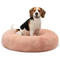 Lionto Donut hondenbed, rond hondenbank met pluche bekleding en antislipnoppen, zacht en comfortabel, 80 cm diameter, roze