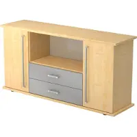 Hjh OFFICE PRO KAPA SB | Dressoir | met deuren + laden - Esdoorn Sideboard Chrome metaal handgreep