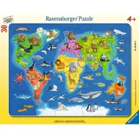 Ravensburger Puzzel: Wereldkaart met dieren - 30 stukjes, geschikt voor kinderen vanaf 4 jaar