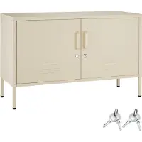 TecTake Stalen Dressoir - TV Meubel - 100 x 42,5 x 65 cm - Commode - Verstelbare Planken - 2 Deuren met Magneetsluiting - Lowboard - Metalen Kast - Crème