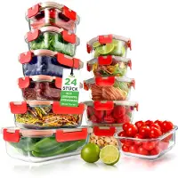 Nutrichef set van glazen voorraadpotten – rood: 12 glazen containers met deksel, luchtdicht, geschikt voor het n van maaltijden