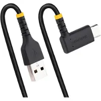 StarTech.com 2m USB-A naar USB-C Laadkabel, Robuuste Haakse Fast Charge & Sync Kabel, 3A, USB 2.0, TPE Mantel en Aramidevezels - Zwarte USB Oplaadkabel