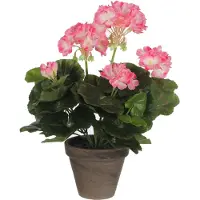 Mica Decorations Geranium Kunstplant in Bloempot Stan - H34 x Ø20 cm - Roze, wit
