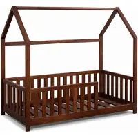 Buxibo Kinderbed – Houten Huisbed met Veiligheidsrails – Peuter Bed – 60x120 cm – Walnoot