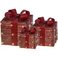 Kaemingk Warm wit 65 Micro-LED Set van 3 cadeaudozen papier met strik rood Lumineo