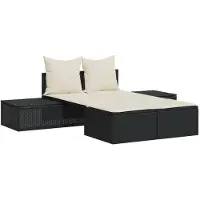 vidaXL Dubbele ligbed met kussen, zwart, van polyrotan