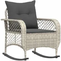 vidaXL Tuinschommelstoel met kussens poly rattan lichtgrijs