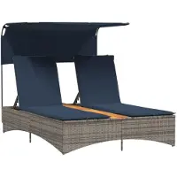 vidaXL Ligbed 2-persoons met luifel en kussens poly rattan grijs