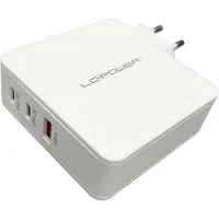 LC-Power LC-GAN-100 USB-oplader 100 W 2x USB-C, 1x USB-A USB PD 3.0 Wit Binnen GaN, Snellader, USB Power Delivery (USB-PD)