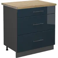 Vicco Keukenonderkast Fame-Line Donkerblauw hoogglans 80 cm met 3 laden, WB Eik, Model 48892