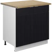 Vicco Keukenonderkast Fame-Line Zwart gestreept/Wit 80 cm goudkleurig eiken werkblad, Model 50742