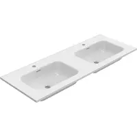Wiesbaden Bajo Meubelwastafel Dubbel 120x46cm - Keramiek - 2 Kraangaten - Glans Wit - 8721214113967 - Rechthoekig - Wastafels, Meubelwastafels