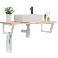 vidaXL Badkamer wandschap staal en massief beukenhout