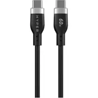 Hyper HyperJuice USB-C naar USB-C siliconen Kabel – 1,5 meter – Gemaakt van super zacht knoopvrij siliconen – 60W USB-C snelladen – Zwart - Zwart