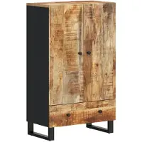 vidaXL Hoge kast met lade, 60x33x100 cm, massief mangohout en ijzer