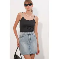 Big Dart Hoge Taille Polkadot Denim Mini Rok