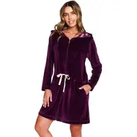 Doctor Nap Velours Badjas Dames Met Capuchon Rits en Zakken Burgundy SWO.1008 XXL / 44