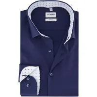 Olymp overhemd donkerblauw effen slim fit katoen
